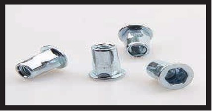 Half Hex Flat Head Insert Nuts – Compression Well Nuts for Panel and Sheet Metal Fixing – Rubber Expansion Body, Zinc Plated Nut, M5-M10, Countersunk Design for Secure Sealed Joints in Wet Environments